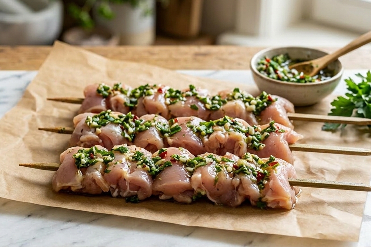 Kippendijvlees-chimichurri-spies